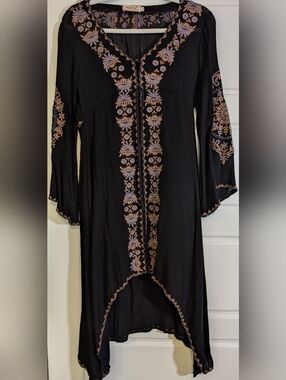 Embroidered Black High-Low Boho Dress